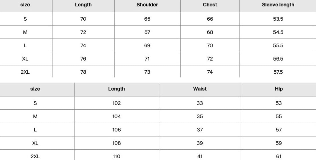 Size chart